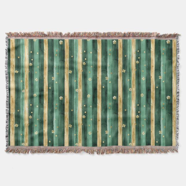 Cobertor Green Gold Shamrock St. Patrick's Day Stripes (Frente)
