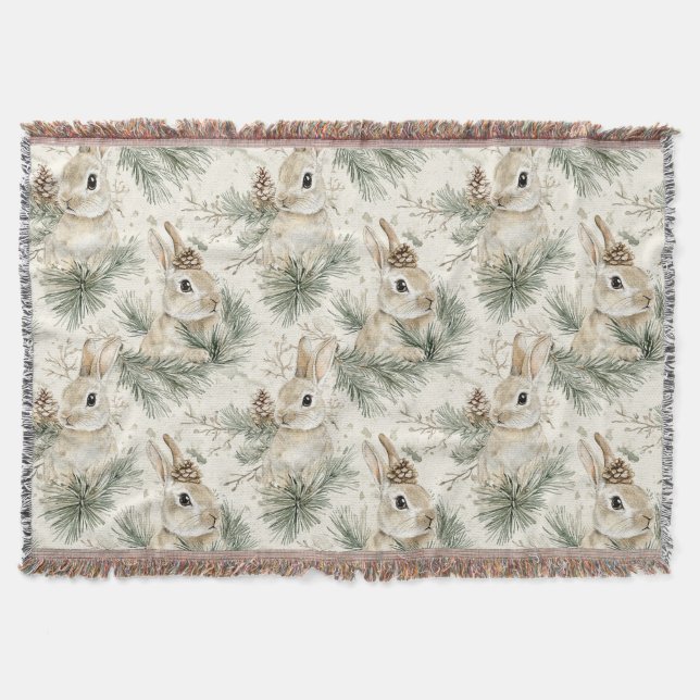 Cobertor Green Pine Cones Bunny Rabbits Christmas (Frente)