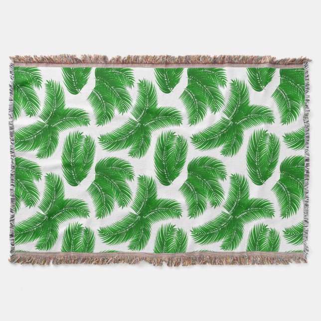 Cobertor Green Tropical Palm Fronds on White (Frente)