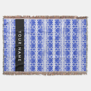 Cobertor Grego Fret Arabesque Azul, Seu Nome, Personalize