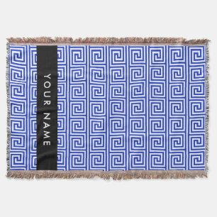Cobertor Grego Meander Key Blue, Seu Nome, Personalize