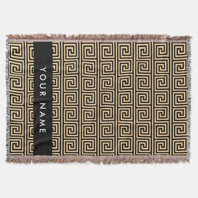 Cobertor Grego Meander Key Brown, Seu Nome Personalizar (Frente)