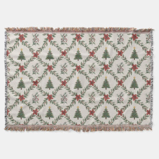 Cobertor Guirlanda Floral de Árvore de Natal Vintage Vermel