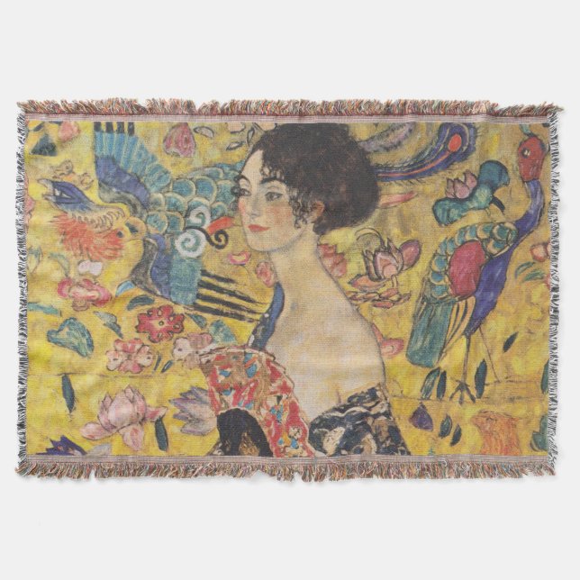 Cobertor Gustav Klimt-Lady com ventilador | (Frente)