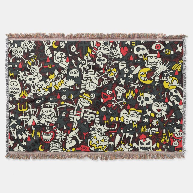 Cobertor Halloween Mini Doodle Vintage Patterno (Frente)