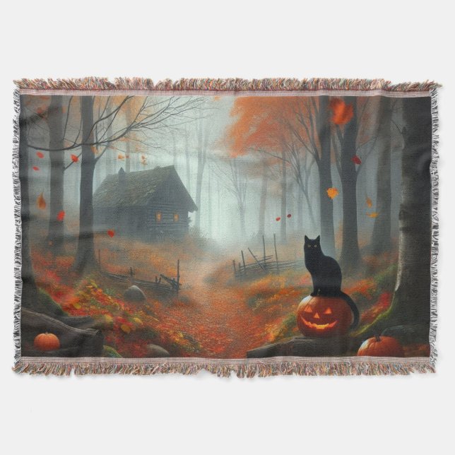 Cobertor Halloween/outono/Outono/Abóbora/gato (Frente)