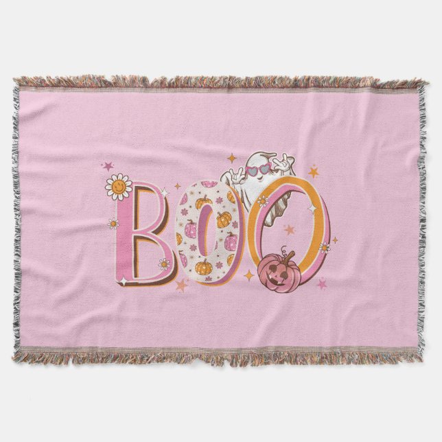 Cobertor Halloween Preppy Pink Spootacular Boo (Frente)