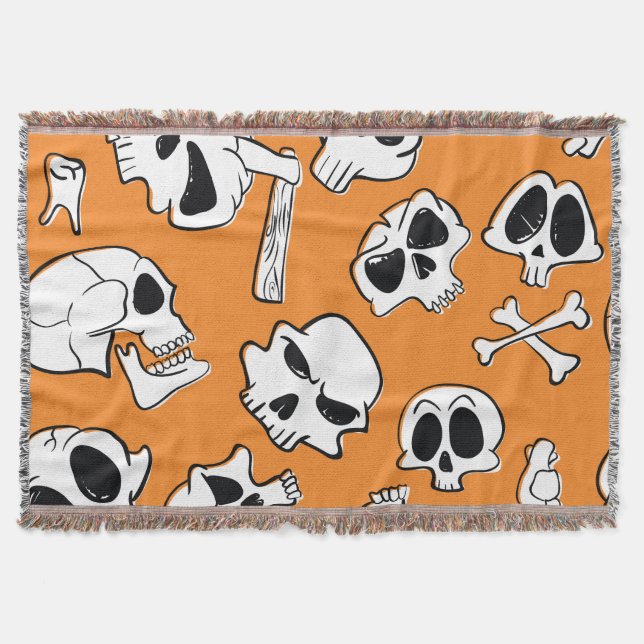 Cobertor Halloween Skulls Bones Doodle Patterno (Frente)