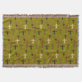 Cobertor Hand drawn Christian Crosses on Green