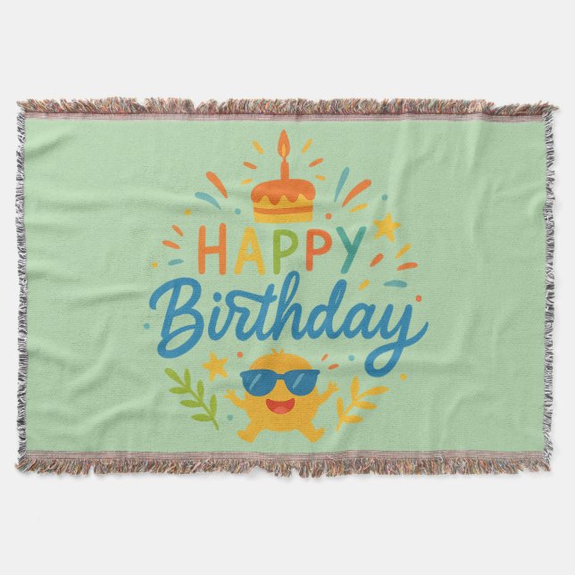 Cobertor Happy Birthday | Cute Sunshine Throw Blanket (Frente)