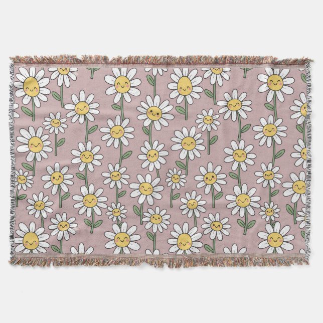 Cobertor Happy Daisy Smiles Pink Floral Pattern (Frente)