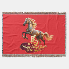 Cobertor Happy Lunar New Year Majestic Golden Horse