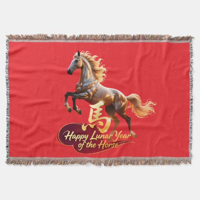 Cobertor Happy Lunar New Year Majestic Golden Horse  (Frente)