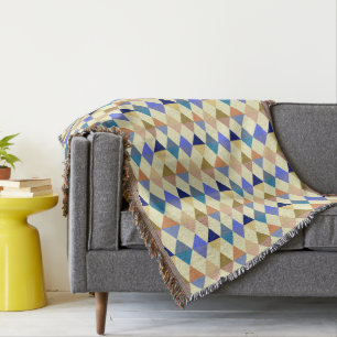 Cobertor Harlequin / padrão diamante - Creme e Azul