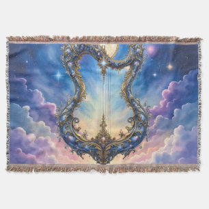 Cobertor Harpa Celestial ao Luar – Arte de Fantasia Cósmica