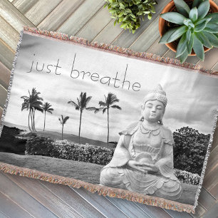Cobertor Hawaii Buddha Black White Photo Apenas Respire A C