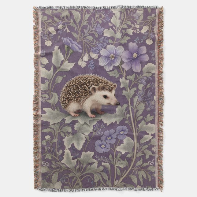Cobertor Hedgehog Purple William Morris Inspirou Floral (Frente Vertical)
