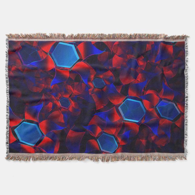 Cobertor Hexágono azul misturado com curvas vermelhas sobre (Frente)