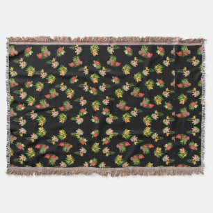 Cobertor Hibisco Havaiano Floral Tropical em Preto
