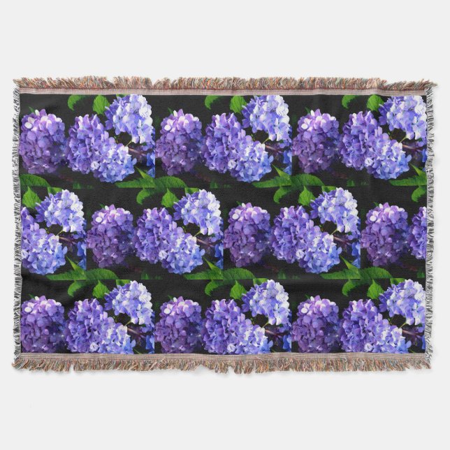 Cobertor Hídrangas azuis florais roxas Elegantes (Frente)