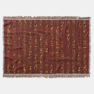 Cobertor Hieroglyphics egípcios dourados no couro vermelho