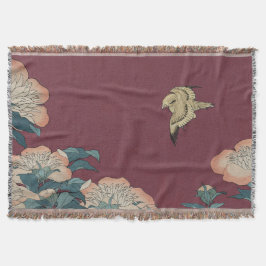 Cobertor Hokusai Peonies e Canary Throw Blanket