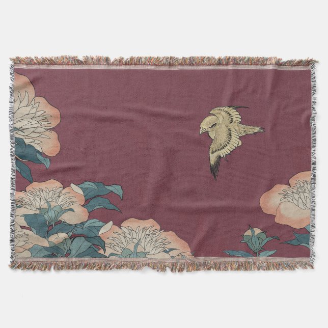Cobertor Hokusai Peonies e Canary Throw Blanket (Frente)