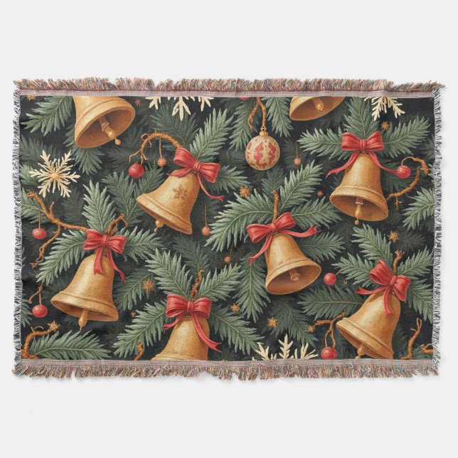 Cobertor Holiday Bells, Decorative Christmas Pattern, (Frente)