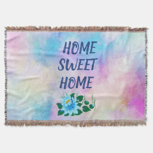 Cobertor Home Sweet Colorful Watercolor Texto Floral