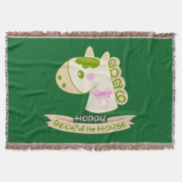 Cobertor Horse Chinese New Year 2026 Cute Lucky Green 