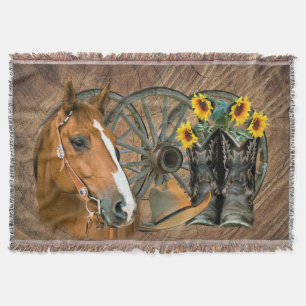 Cobertor Horse Cowboy Boots Vagão Girassol Roda Sunflower 