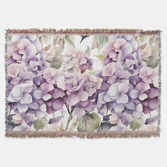 Cobertor Hortênsias em aquarela rosa roxo elegante (Frente)