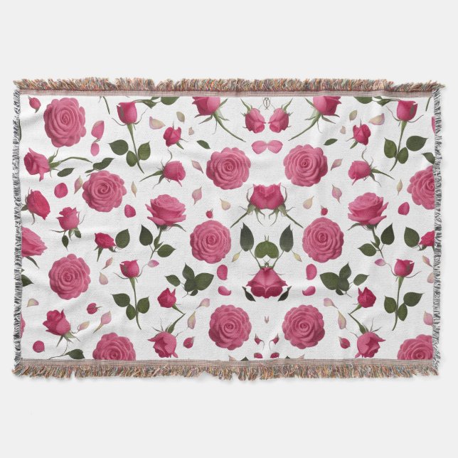 Cobertor Hot Pink 3D Rose Pattern Cozy Throw Blanket  (Frente)
