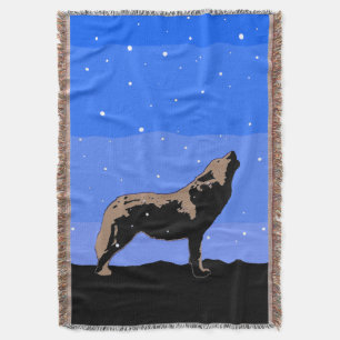 Cobertor Howling Wolf no inverno - Arte original sobre a vi