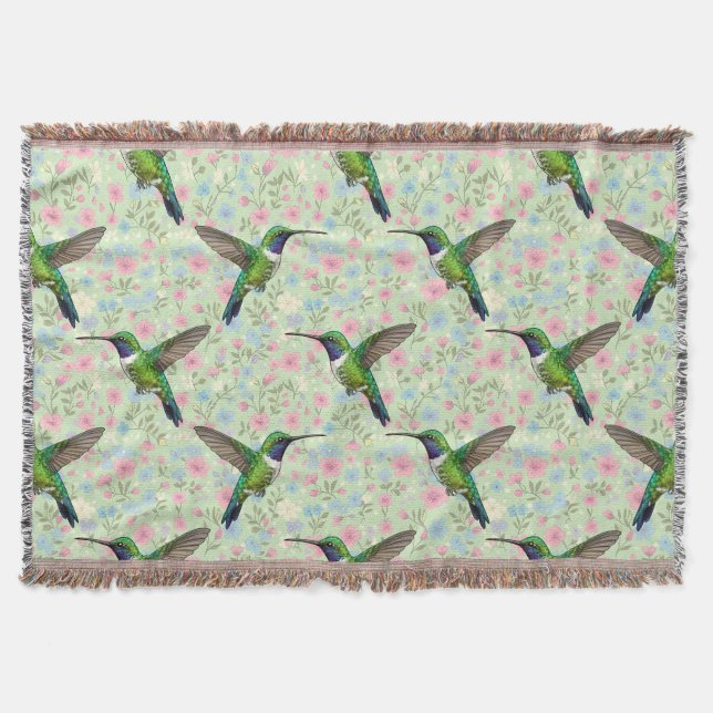 Cobertor Hummingbirds on a Floral background throw (Frente)