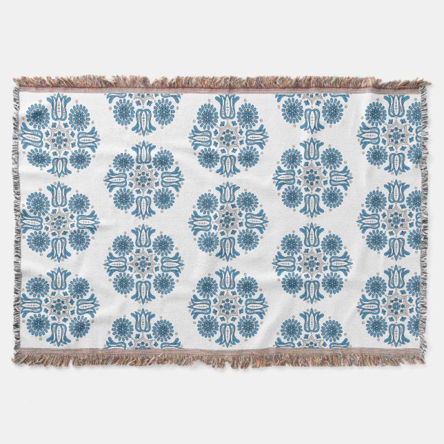 Cobertor Hungarian Blue Folk Tulip Woven  (Frente)