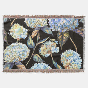 Cobertor Hydrangea Watercolor Azul: Padrão Escuro Sem Costu