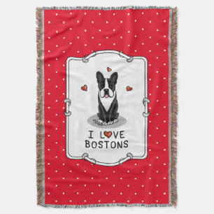 Cobertor I Love Bostons - Boston Terriers (preto e branco)