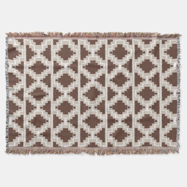 Cobertor Ikat Aztec Pattern - Chocolate Brown e Taupe (Frente)