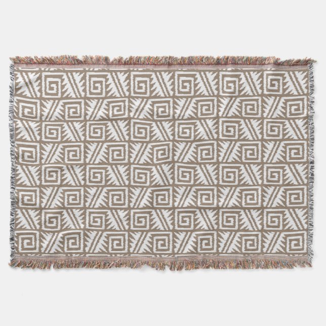 Cobertor Ikat Aztec Tribal - Taupe Tan e Cream (Frente)
