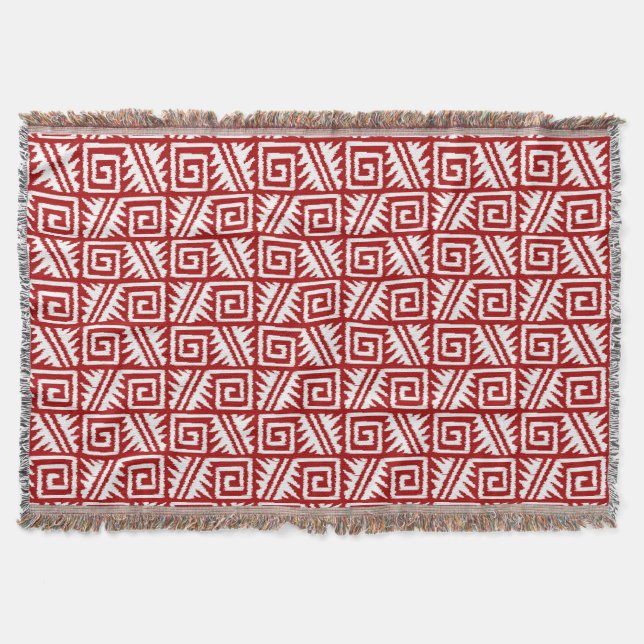 Cobertor Ikat Aztec Tribal - Vermelho Escuro e Branco (Frente)