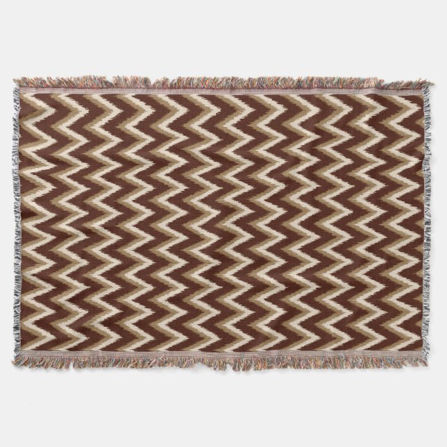Cobertor Ikat Chevron Stripes - Castanho e bege de Chocolat (Frente)