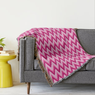 Cobertor Ikat Chevron Stripes - Fuchsia e rosa pálido