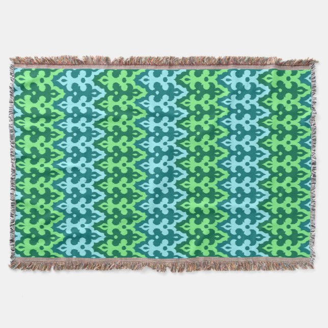 Cobertor Ikat Damask, Turquoise e Jade Green marroquinos (Frente)