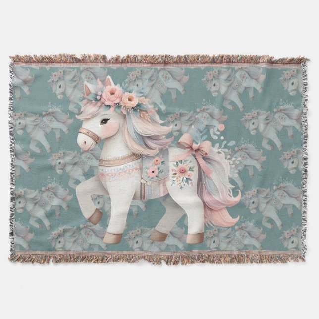 Cobertor Ilustração da Fantasia Floral Pastel Horse (Frente)