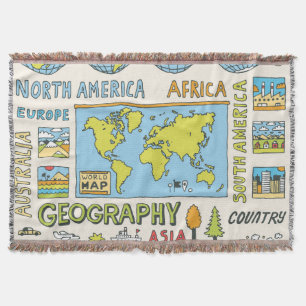 Cobertor Ilustração da Geografia da Vintagem Desenhada à Mã