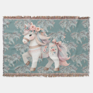 Cobertor Ilustração de Cavalo Fantasia Pastel Floral