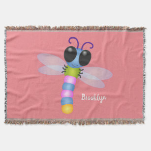 Cobertor Ilustração de desenho animado de libélula, azul e 
