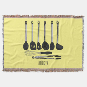 Cobertor Ilustração de desenho animado de utensílios de coz