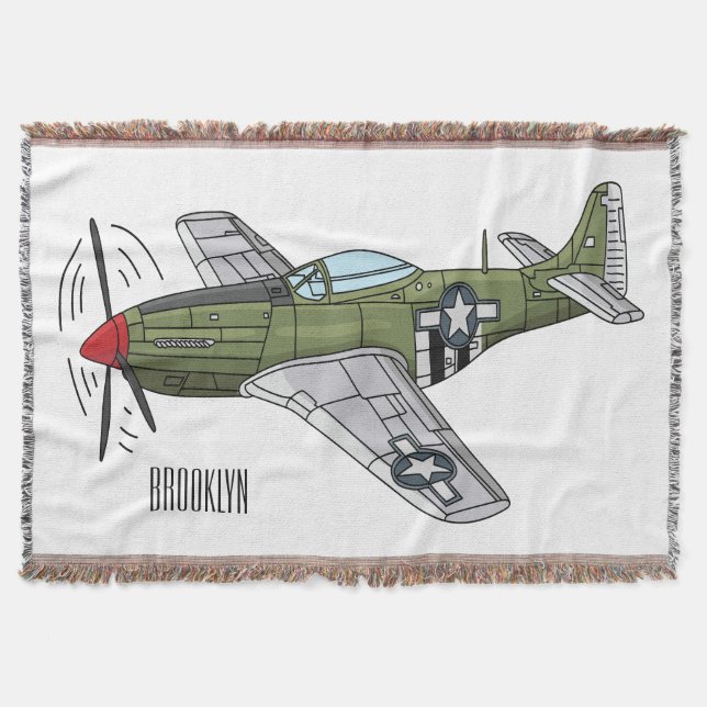 Cobertor Ilustração de desenho de avião militar (Frente)